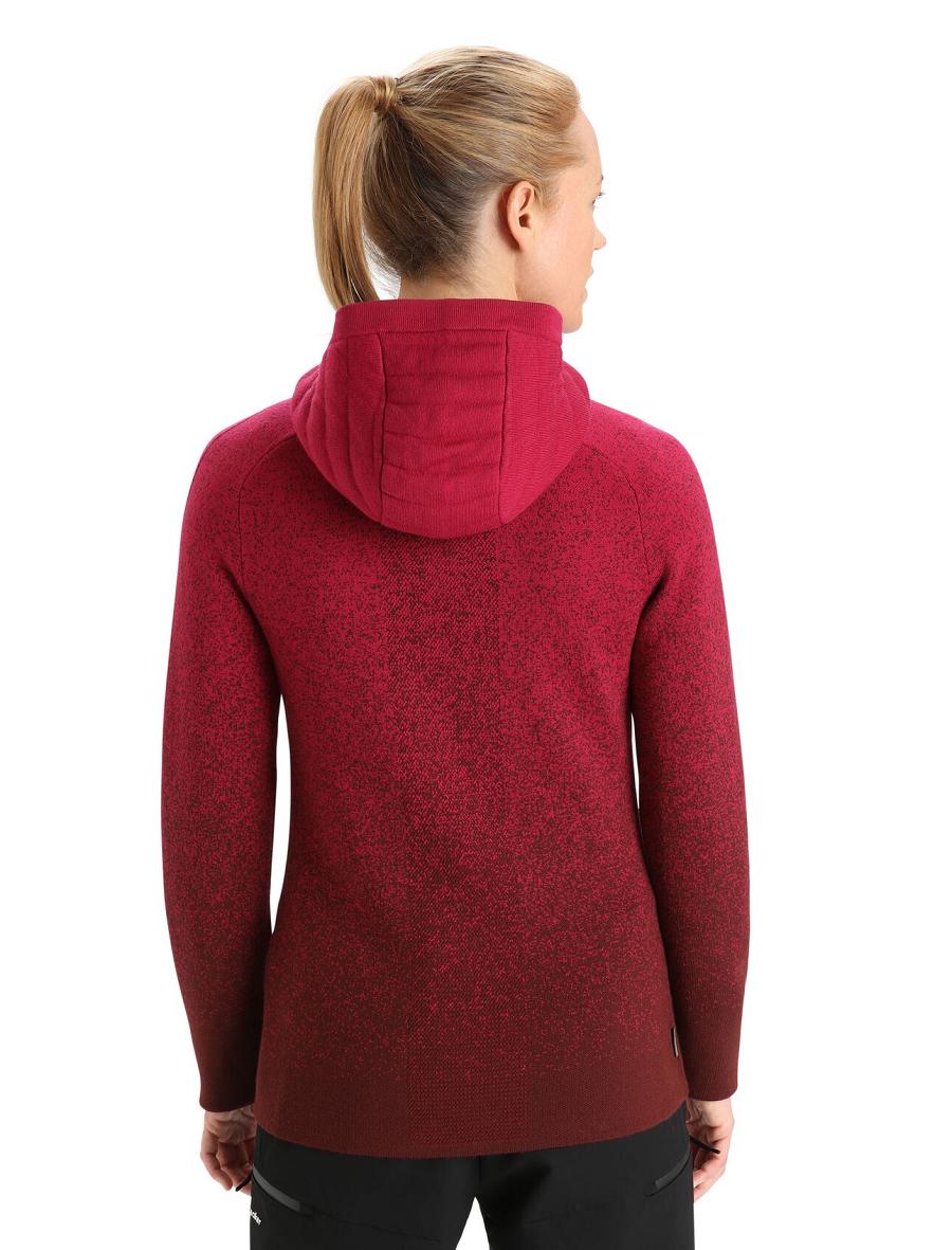 Cherry / Espresso Icebreaker ZoneKnit™ Merino Insulated Long Sleeve Zip Into the Deep Women's Hoodie | AU 1679QMAZ